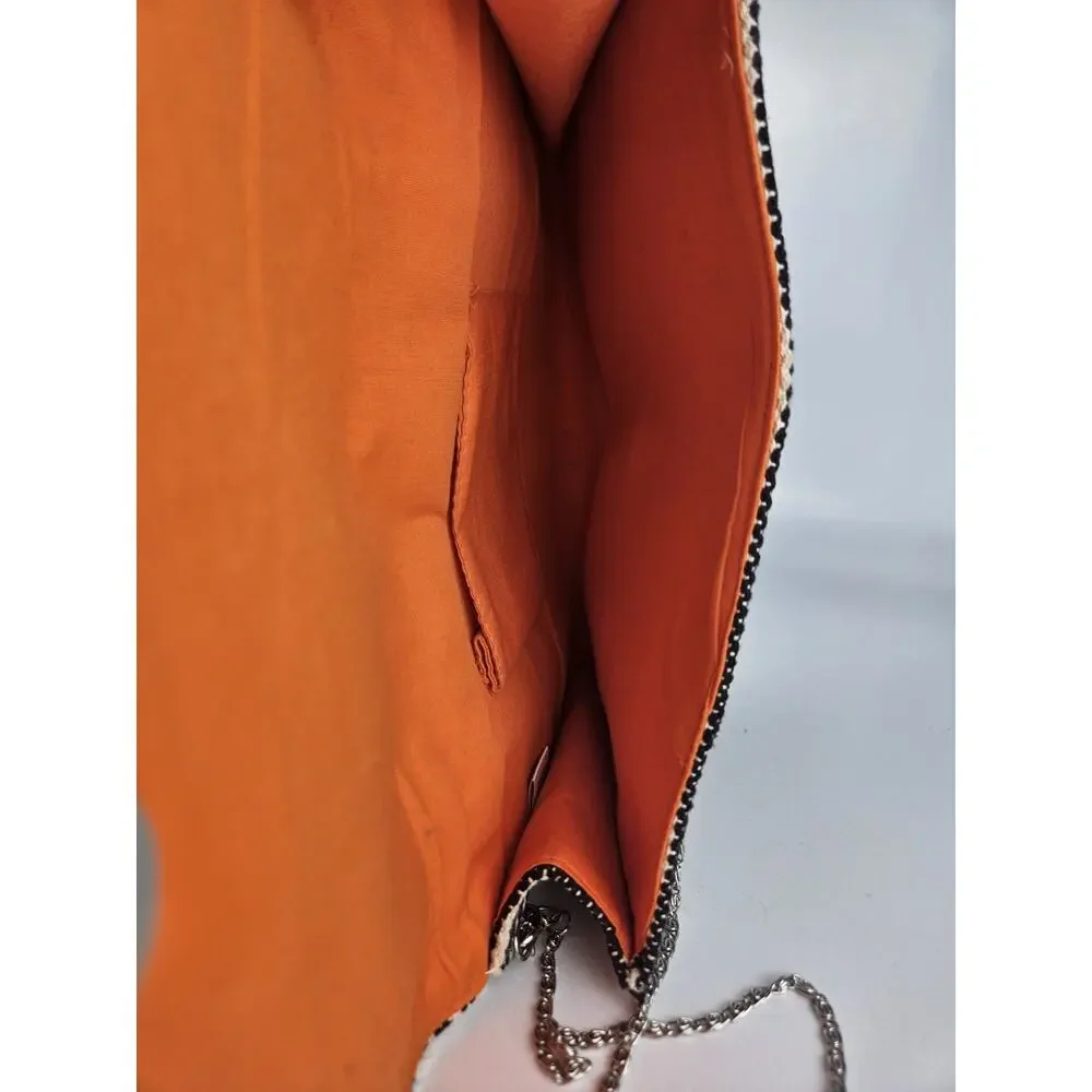 Luisetta Southwest Boho‎ clutch Shoulder Bag w/Strap Orange Black and Cream